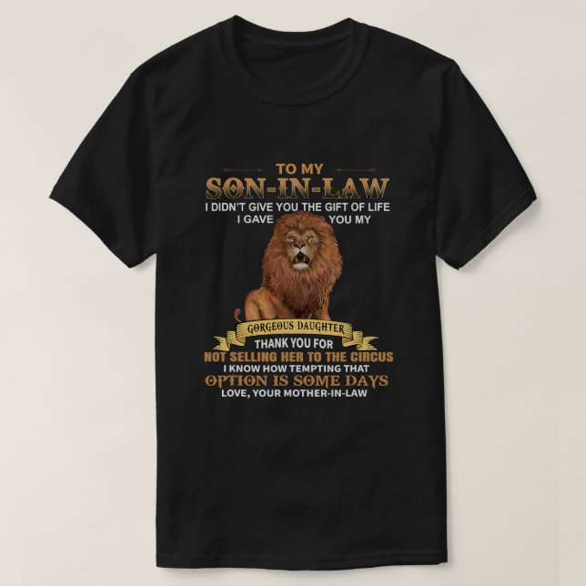Mens To My SonInLaw Funny From MotherInLaw Thank Y T-Shirt (Design Front)