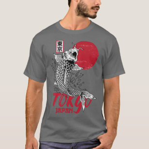 Mens Tokyo  Japan Design with Koi Carp in Red and  T-Shirt