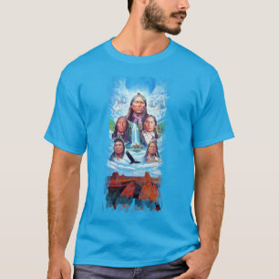 Mens Trendy Teal Blue Famous Native Americans T-Shirt