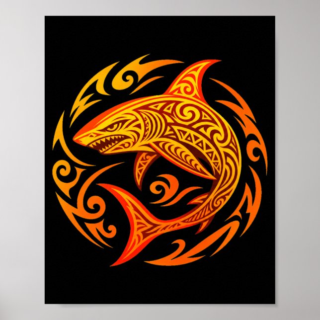 Mens tribal shark design performance  poster (Front)