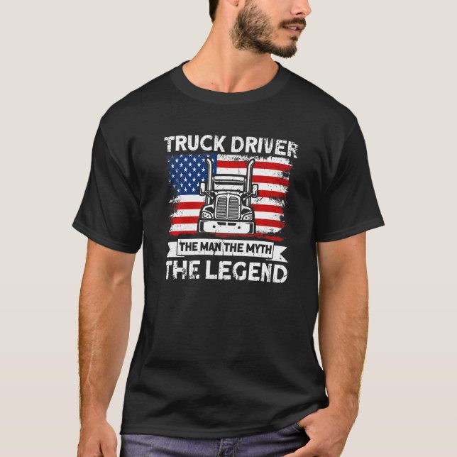 Mens Trucker Truck Driver American Flag Man Myth L T-Shirt (Front)