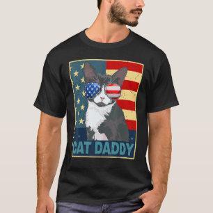 Mens Tuxedo Cat Daddy Dad Father Day  American Fla T-Shirt