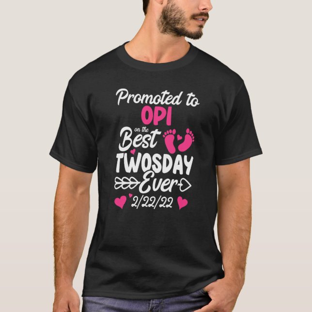Mens Twosday Promoted To Opi Grandpa New Baby Anno T-Shirt (Front)
