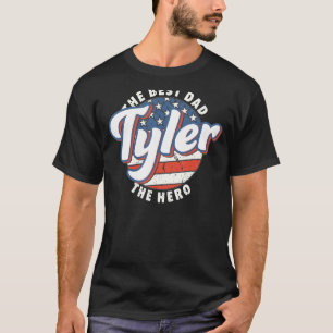 Mens Tyler Best Dad Hero US Flag Personalised Fath T-Shirt