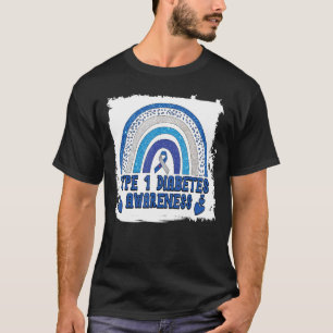 Mens Type 1 Diabetes Awareness Rainbow Blue Ribbon T-Shirt