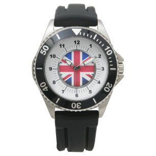 Men's UK Flag Black Rubber Strap Watch 
