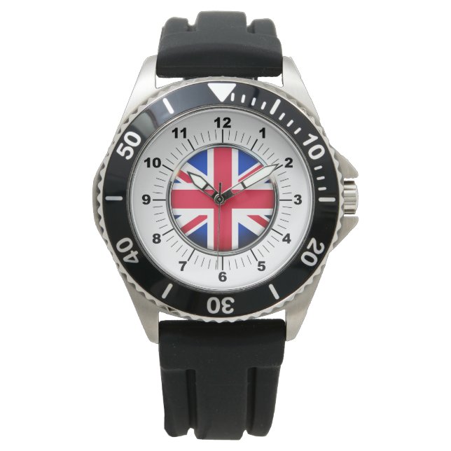 Men's UK Flag Black Rubber Strap Watch  (Front)