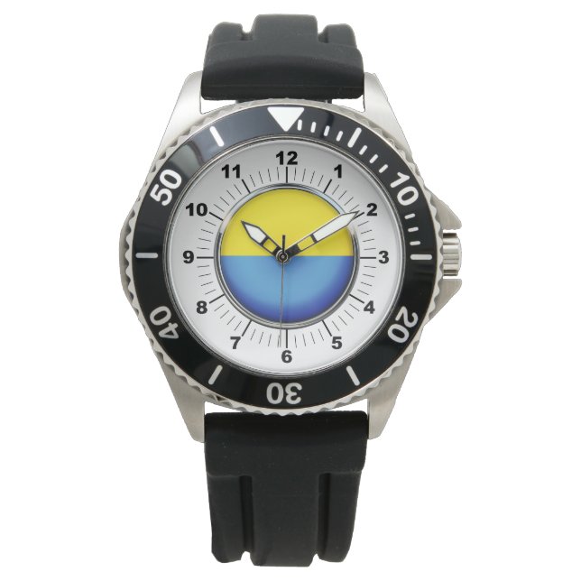 Men's Ukraine Flag Black Rubber Strap Watch  (Front)