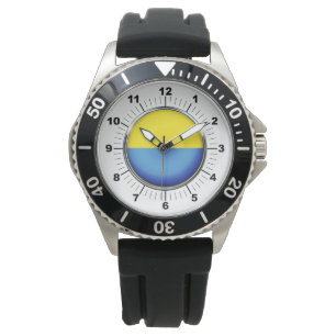 Men's Ukraine Flag Crown Black Rubber Strap Watch