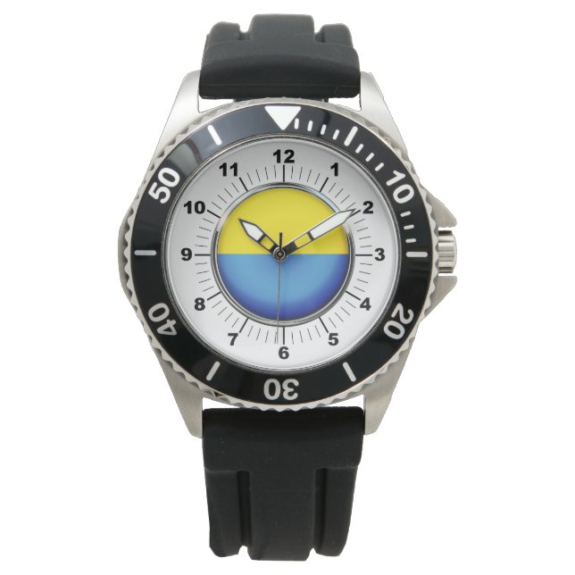 Men's Ukraine Flag Crown Black Rubber Strap Watch (Front)