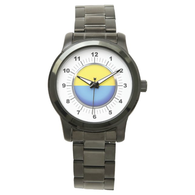 Men's Ukraine Flag Oversized Black Bracelet Watch (Front)
