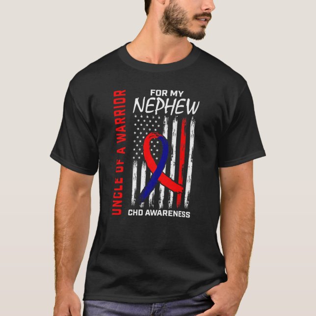 Mens Uncle of a Warrior Nephew CHD Awareness Ameri T-Shirt (Front)