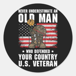 Mens Underestimate An Old Man Who Defended Country Classic Round Sticker
