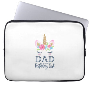 Mens Unicorn Dad of the Birthday Girl Matching Par Laptop Sleeve