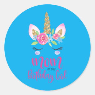 Mens Unicorn Mum Of The Birthday Girl Shirt Classic Round Sticker