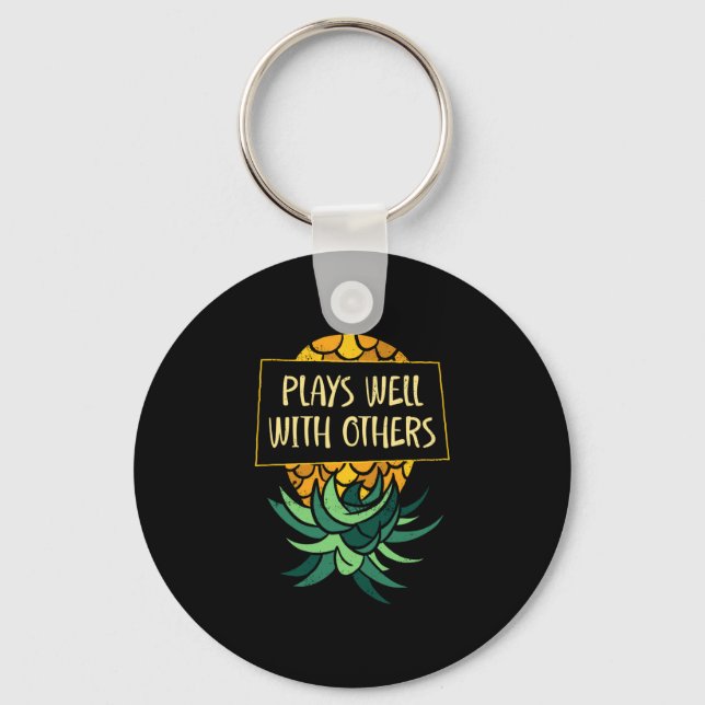 Mens upside down pineapple plays others funny key ring (Front)