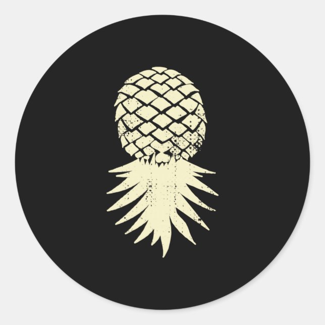 Mens upside down pineapple subtle vacation funny classic round sticker (Front)