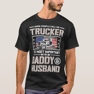 Mens US Flag Trucker Daddy or Trucker Husband Truc T-Shirt