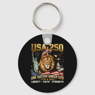 Mens Usa 250 One Nation Under God Lion Liberty Key Ring