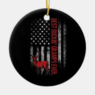 Mens USA Flag Best Buckin' Gramps Ever Deer Ceramic Ornament