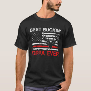 Mens USA Flag Best Buckin Poppa Ever Deer Hunting T-Shirt