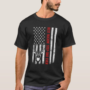 Mens USA Flag Best Buckin Step-Dad Ever Deer Hunti T-Shirt