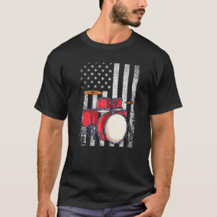 Mens Usa Flag Drum Patriotic Drum Set Rock Drumm T-Shirt