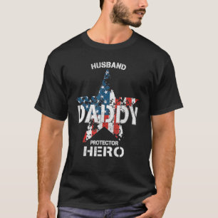 Mens Usa Flag Husband Daddy Protector Hero Fathers T-Shirt