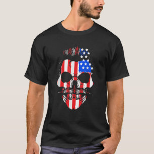 Mens USA Flag Skull 4th Of July Independence Day H T-Shirt