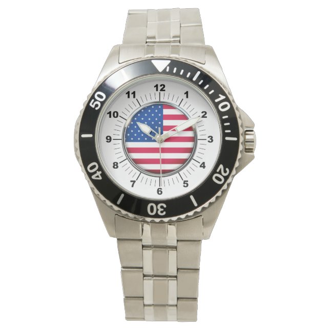 Men's USA Flag Stainless Steel Bracelet Watch (Front)