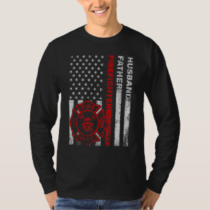 Mens Usa Flag Vintage Firefighter Husband Dad Fire T-Shirt
