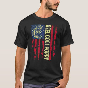 Mens Usa Patriotic Reel Cool Poppy For Best Daddy T-Shirt