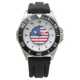 Men's USA Stainless Steel Black Rubber Strap   Watch