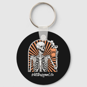 Mens Ux Designer Life Coffee Skeleton Exhausted Key Ring