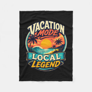Mens vacation mode tropical beach sunset retro fleece blanket
