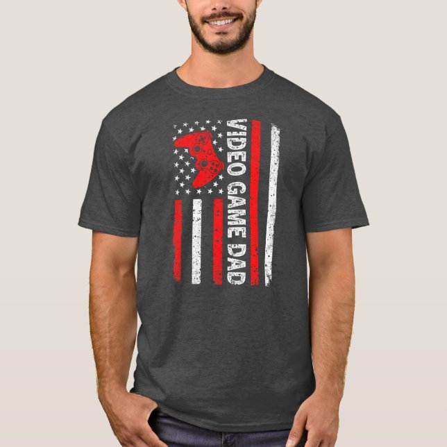 Mens Video Game Dad American Flag Dad Video Game T-Shirt (Front)