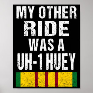 Mens Vietnam Veteran Biker Uh-1 Huey Helicopter Poster