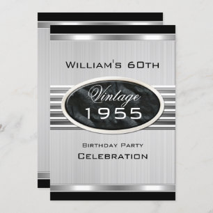 Men's Vintage 60th Silver Metal Black Birthday 2 Invitation
