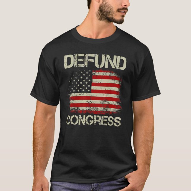 Mens Vintage American Flag Defund Congress T-Shirt (Front)