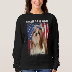 Mens Vintage American Flag Shih Tzu Dad Dog For F Sweatshirt