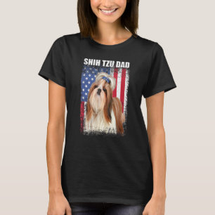 Mens Vintage American Flag Shih Tzu Dad Dog For F T-Shirt