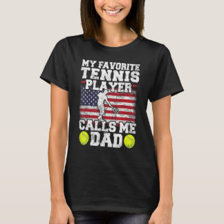 Mens Vintage American Flag Sports  Tennis Dad Fath T-Shirt