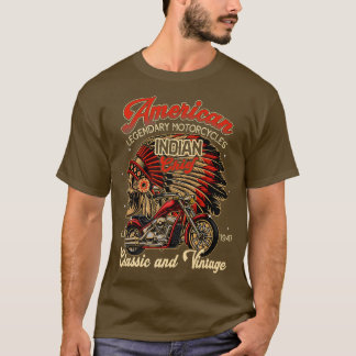 Mens Vintage American Motorcycle Indian Old Biker  T-Shirt