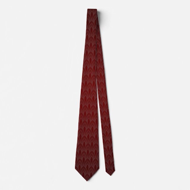 Men's Vintage Art Deco Burgundy Feather Tie (Front)