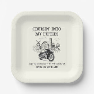 Men's Vintage Barn Motorbike Cruising 50th Birthda Paper Plate