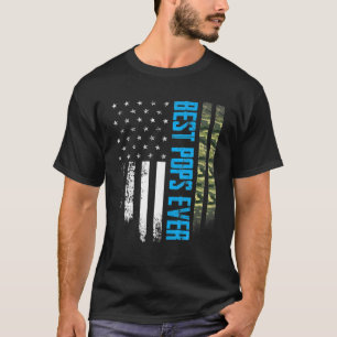 Mens Vintage Best Pops Ever Camo American Flag Dis T-Shirt