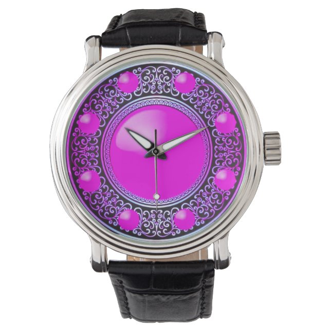 Men's Vintage Black Leather Strap Watch – Colourfu (Front)