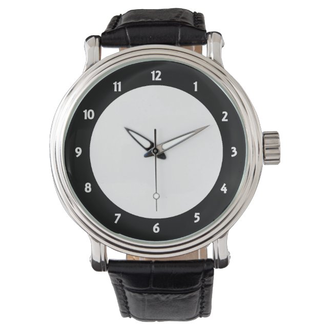 Mens Vintage Black Leather Strap Watch WH-BLK (Front)