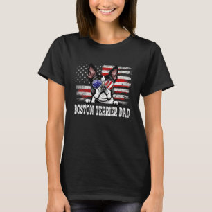 Mens Vintage Boston Terrier Dad American Flag Fath T-Shirt