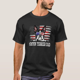 Mens Vintage Boston Terrier Dad American Flag Fath T-Shirt